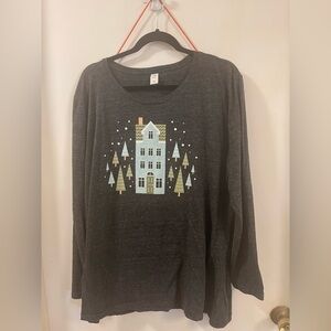Cozy Dark Gray Holiday Long Sleeve Shirt